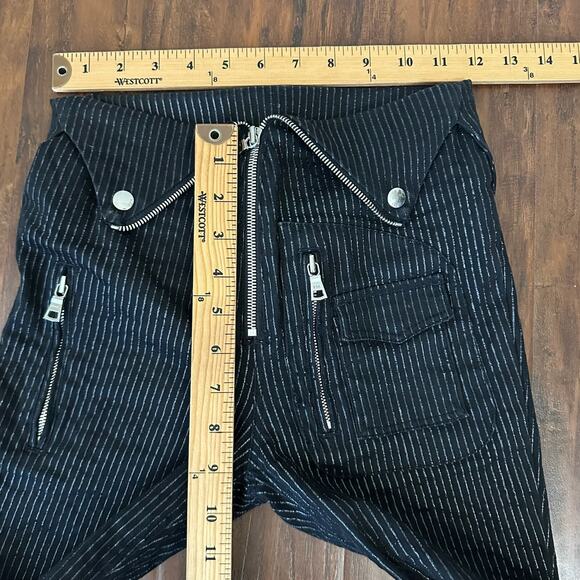 RTA Diavolina Skinny Jeans Black Metallic Pinstriped Folded Waist - Picture 14 of 16